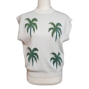 Ontwelfth Sweater Vest Womens Size XLarge Green Rhinestone Palms Pullover Vest